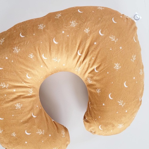 Honey Moon and Sprigs Minky Nursing Pillow Cover, Minky, Linen, Girl, Boy, Neutral, Breast Feeding Pillow Cover, Moon, Tan, Neutral, Gold