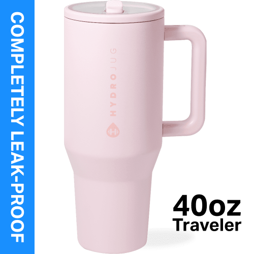 HydroJug Traveler, 40 oz Insulated Stainless Steel Water Bottle, Handle, Flip Straw, Pink Sand