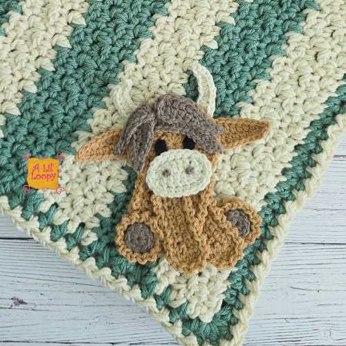 Crochet Highland Cow Baby Set: Blanket, Bonnet, Booties, Snuggler