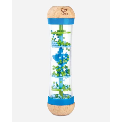 Hape Beaded Raindrops | Mini Wooden Musical Shake & Rattle Rainmaker Toy, Blue, Model Number: E0328B