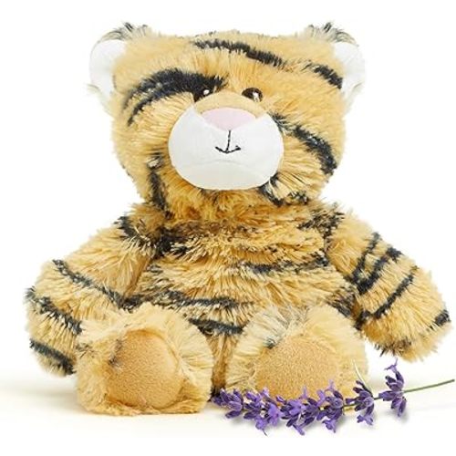 warmies Junior Microwavable & Weighted Stuffed Animals, Tiger - Heated Stuffed Animal Plushie for Warmth & Comfort - Cute Soft Plush Toys for Adults & Children (Boys, Girls, Babies & Toddlers)