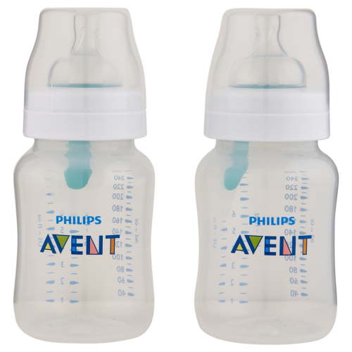 Philips AVENT Anti-Colic Baby Bottles with AirFree Vent, 9oz, 2pk, Clear, SCY703/02