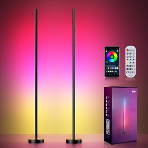 Smart RGBICW LED Corner Floor Lamp 2 Pack - 16 Million DIY Colors, 68+ Scenes, Music Sync, App & Remote Control, Color-Changing Ambient Lighting for Living Rooms, Bedrooms, and Gaming Rooms