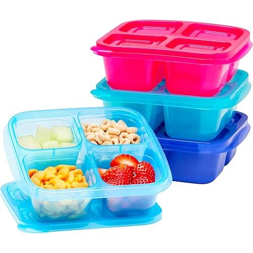 Bentgo Easyboxes 4-Compartment Snack Containers - 8-Piece Set with 4 Trays & 4 Custom-Fit Lids to Seal in Freshness - Reusable Food Storage & Meal Prep Bento BPA-Free Containers (Jewel Brights)