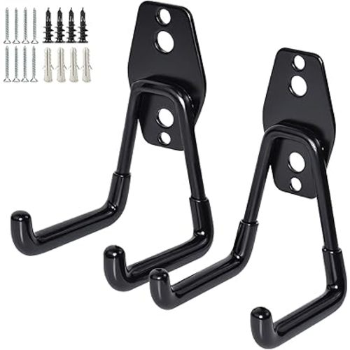 2 Pack Garage Storage Utility Hooks，Garage Garden Tool Organizer，Steel Wall Mount Hooks, Garden Small U Hooks (Black)