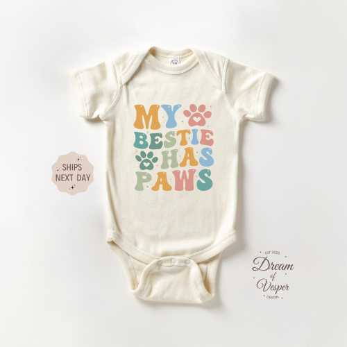 My Bestie Has Paws Baby Onesie®, Retro Pet Bestie Bodysuit, Funny Pet Lover Baby Onesie®, Best Friend Has Paws Onesie®, Baby Shower Gift
