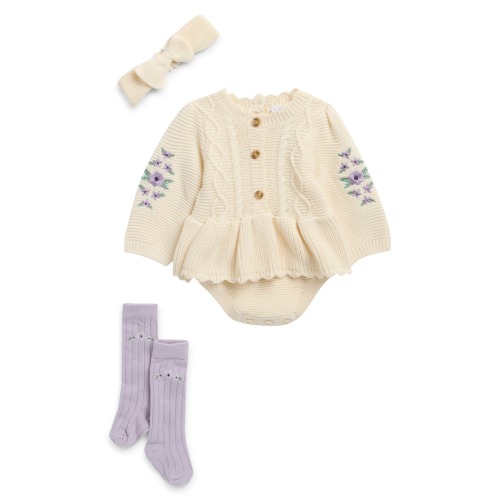Knit Romper, Headband & Socks Set
