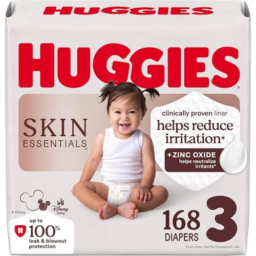 Huggies Size 3 Diapers, Skin Essentials Baby Diapers, Size 3 (16-28 lbs), 168 Count (3 Packs of 56), Packaging May Vary