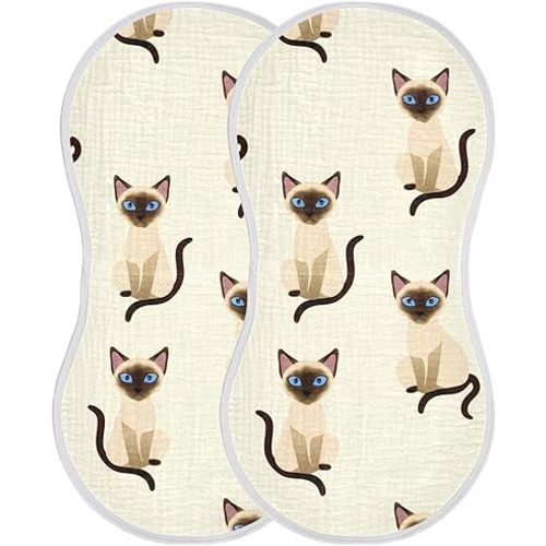 Burbuja Siamese Cats Muslin Baby Burp Cloths, Soft & Absorbent Cotton Burping Rags for Newborn Boys & Girls, 2 Pack