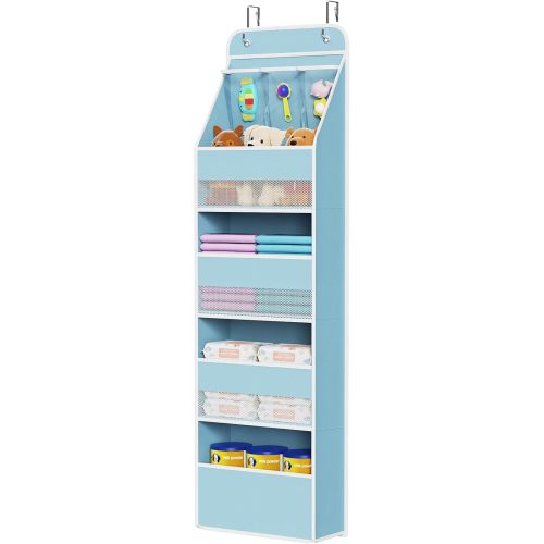 Univivi Fabric Over Door Hanging Organizer for Baby Nursery, Blue, 5-Shelf