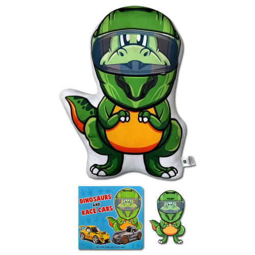 T-Rex Pillow and Dinosaurs and Race Cars Book BUNDLE