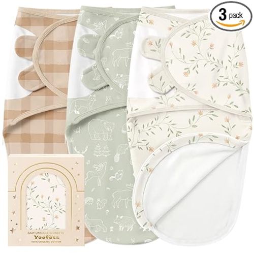 Yoofoss Baby Swaddles for Newborns 100% Organic Cotton, Adjustable Swaddle 0-3 Months 2 Zippers Newborn Swaddle Sack, Breathable Soft Durable
