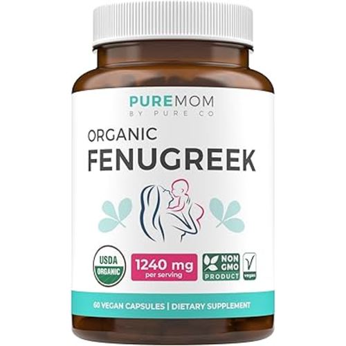 USDA Organic Fenugreek Capsules for Women - Effective Lactation Supplement for Increased Breast Milk Supply - Herbal Breastfeeding Support for Mothers - Gluten Free - 60 Vegan Capsules (No Pills)