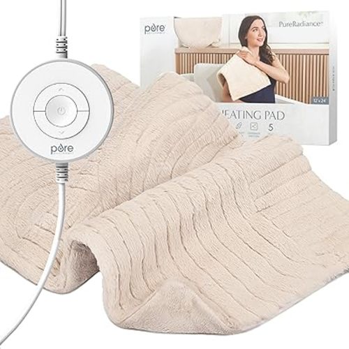 Pure Enrichment PureRadiance Luxury Heating Pad for Cramps, Back, Neck, & Shoulder Pain Relief, Patented Design, Soft Faux Fur & Micromink, 6 Heat Settings, Machine Washable, 12”x24” (Golden Sands)