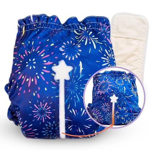 Reusable Cloth Diapers with Wetness Indicator, Swim Diaper, 1 Waterproof Skin Friendly Covers＆Insert One Size Adjustable Washable Diapers for Newborns, Baby (11-33 pounds, 0-3 Years, Firework)