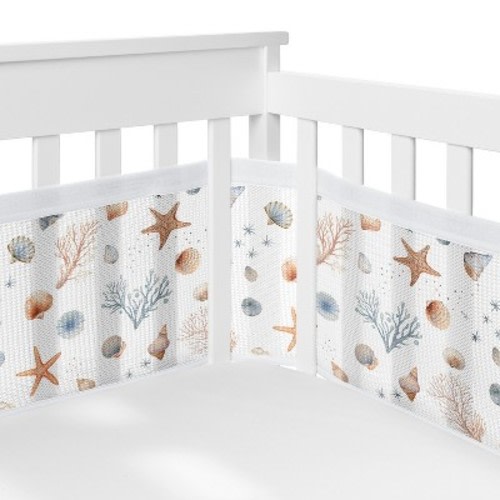 Sweet Jojo Designs Boy, Girl, Unisex/Gender Neutral BreathableBaby Breathable Mesh Crib Liner Baby Nursery Seashells Multicolor