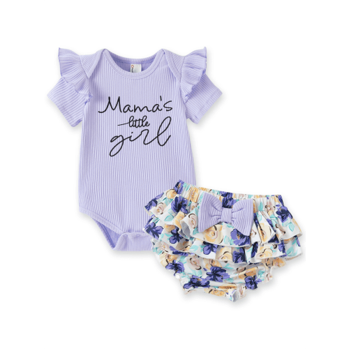 PatPat Baby Girl Clothes Purple Ruffle Bodysuit Set for Newborn 0-3 Months with Headband