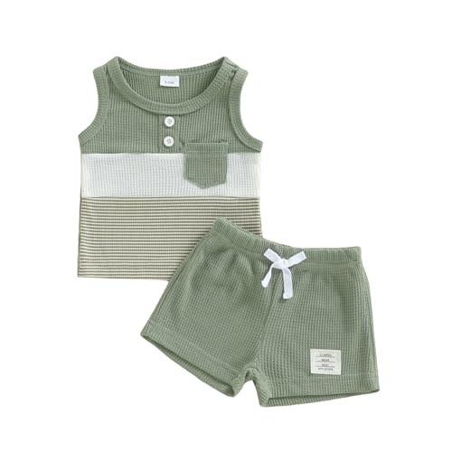 Thorn Tree Baby Boy Summer Clothes Contrast Color Sleeveless Tops Elastic Waist Shorts Toddler Outfits Cute Set