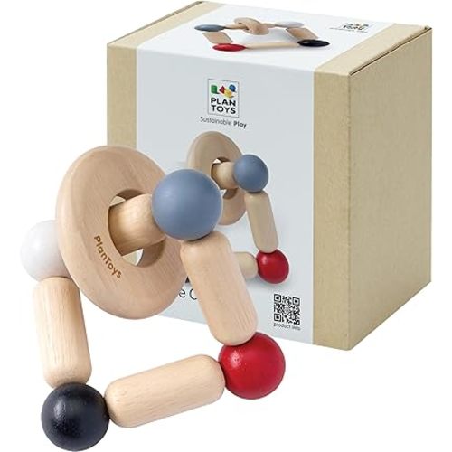 PlanToys® Wooden Square Clutcher | Montessori Inspired Infant Toy for Grasping, Sensory Play & Motor Skill Development | Eco Friendly Baby Rattle & Clutch Toy