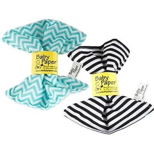Baby Paper – 2 Pack of Crinkly, Sensory Toys, Black & White Stripe, Turquoise Zig Zag