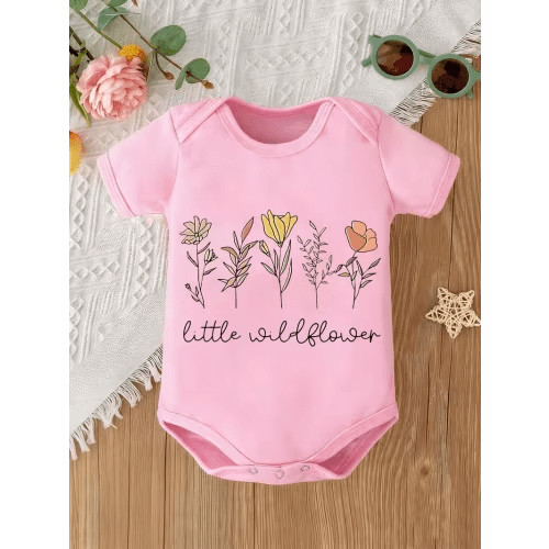 cute little floral illustration baby onesie short - Temu