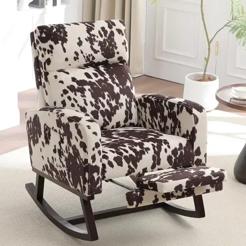 HCHAIRH Rocking Chair Nursery with Foot Rest, Nursing Rocking Chairs for Mom Nursery, Rocker Glider with High Backrest for Living Room, Bedroom, Cow Printed