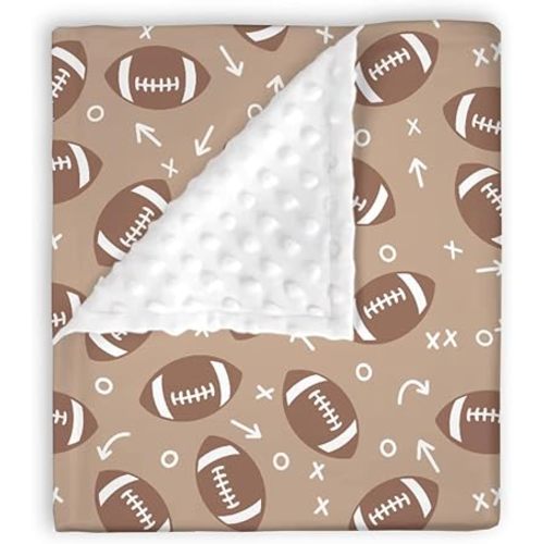 Brown Mink Baby Boys Girls Blankets Football, American Football Game Sport Soft Double Layer Dotted Backing Receiving Swaddle, Newborn Infant Toddler Nursery Crib Bedding Shower Gift 30" x 40"