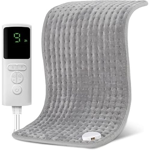 XL Electric Heating Pad for Back, Neck & Cramps Pain Relief, 12×24" with Auto Shut Off & 9 Heat Levels, Moist Heat Therapy, Machine Washable, Gifts for Women, Men, Tabby Gray