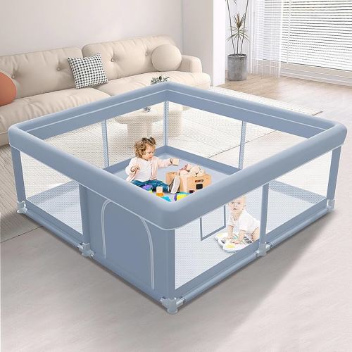 50 x 50 Inch Baby Playpen, Playpen for Babies and Toddlers, Baby Play Pen Playard for Indoor & Outdoor Active Center Game Fence, with Skin-Friendly Fabric and Soft Breathable Mesh, Grey