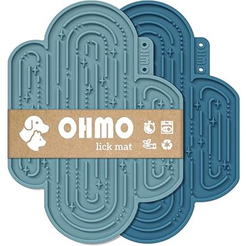 OHMO-Cactus Lick Mat for Dogs and Cats(2 Pack) Easy to Clean Pet Slow Feeder with Suction Cups, Licking Pad for Anxiety Relief and Boredom Reduction