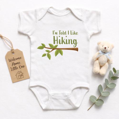 I'm Told I Like Hiking Baby Bodysuit, Little Hiker Newborn Outfit, Retro Hiking Baby Clothes, Baby Shower Gift, Outdoor Adventure Gift