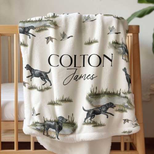 Personalized Blanket Mallard Duck Nursery Custom Name Gift Baby Boy Duck Hunting Blanket Black Lab Duck Hunt Nursery Decor Duck Hunt Baby
