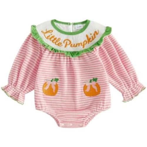 Baby Girl Christmas Romper Long Sleeve Smocked Santa/Tree Bodysuit