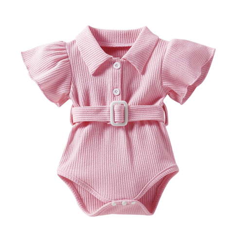 XYIJANI Clearance Baby Onesies Toddler Kids Infant Girls Cute Ribbed Flare Short Sleeves Romper Jumpsuit Belt Cloths Baby Boy Clothes (Pink,60)