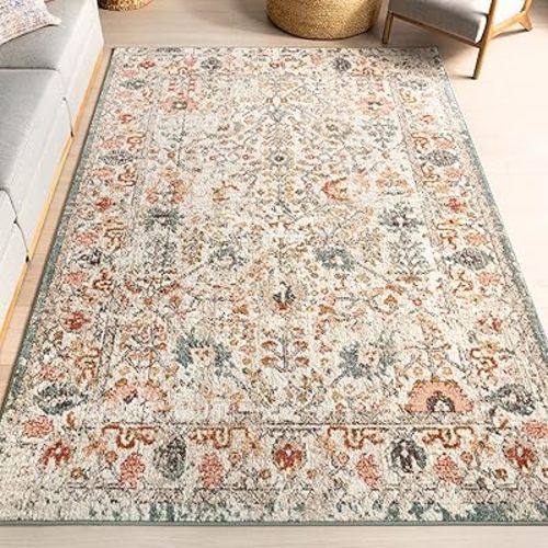 nuLOOM Performance Oriental Style Area Rug, Vintage Design, Durable, Easy to Clean, Lenore Beige, 7' x 9'