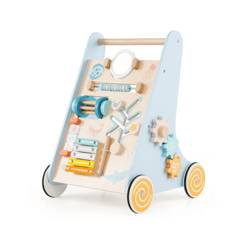 Costway 8-in-1 Wooden Walker First Steps Push & Pull Toy - Blue
