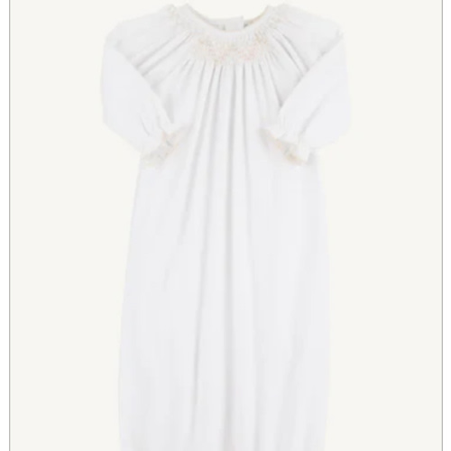 Sweetly Smocked Greeting Gown (Unisex) - Worth Avenue White with Palme