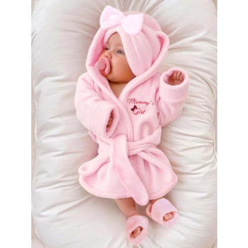 Newborn Girl Photoshoot Bathrobe Outfits Infant Robe Bath Towel with Slippers Set Newborn Photography Props（1-3M）