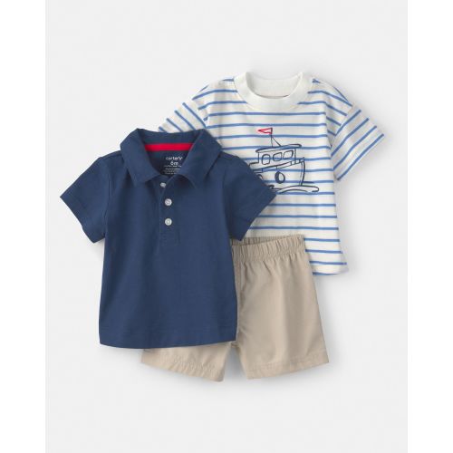 Baby Boy 3-Piece Nautical Short-Sleeve Tops & Short Set - Blue | Carter's