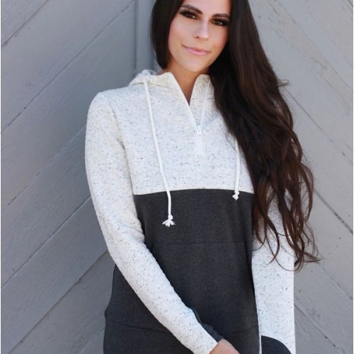 Nursing Hoodie - Quarter Zip - Hidden Zipper - Oatmeal Waffle - Small