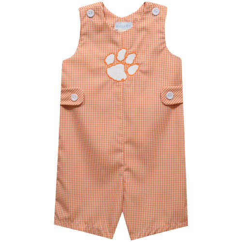 Clemson Tigers Embroidered Orange Gingham Boys Jon Jon
