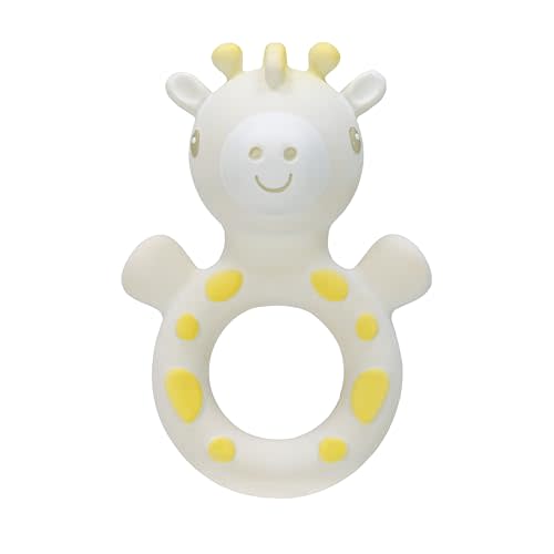 Nuby Giraffe Teether for Infants - 100% Natural Rubber Baby Teething Toy - Easter Basket Stuffer - Easy-Grip and Multi-Textured Surfaces - 3+ Months