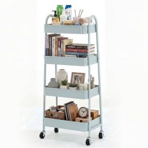 JIONJOY 4 Tier Metal Utility Rolling Cart, Lockable Wheels Mobile Storage Organizer for Kitchen Bathroom