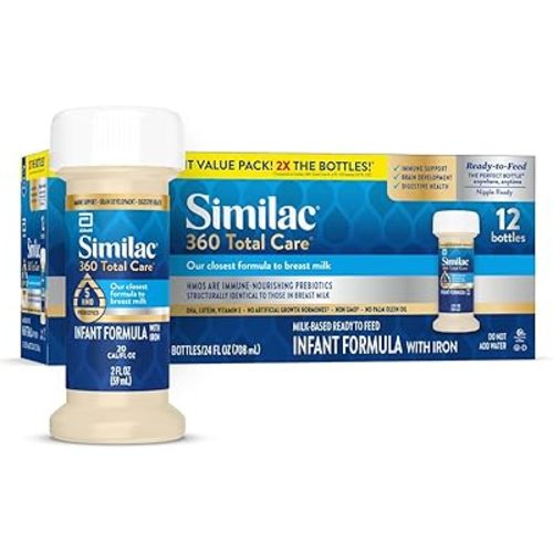 Similac 360 Total Care Infant Formula, Has 5 HMO Prebiotics, Our Closest Prebiotic Blend to Breast Milk, Non-GMO,‡ Baby Formula, Ready to Feed, 2-fl-oz Bottle, Pack of 12
