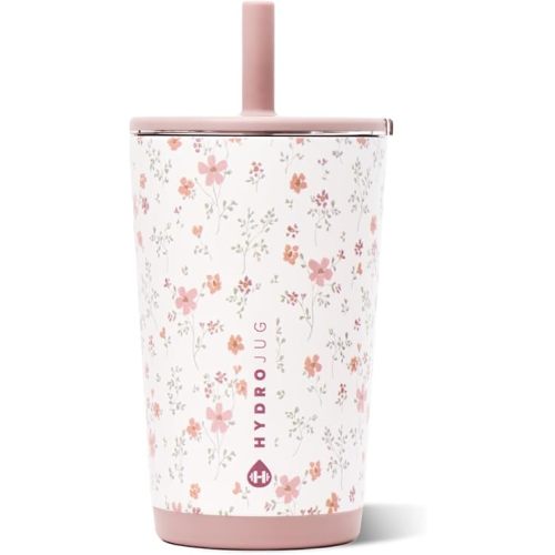 HydroJug Everyday Tumbler 14 oz, Ceramic-Lined Straw Cup, Magnolia
