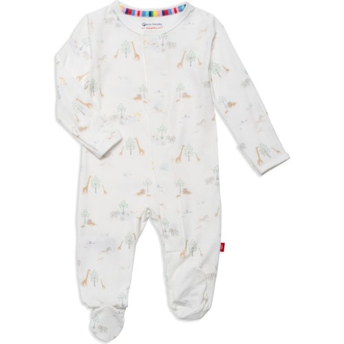 Baby Serene Safari Footie, White Safari. Size: 3-6m