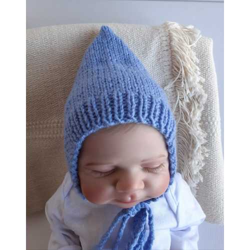 Knitted baby gnome hat-Newborn cottagecore pointy hood bonnet-Infant hospital pixie hat crochet