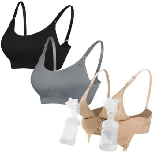 4HOW Pumping Bra Hands Free Nursing Pumping Bra All in One Wireless Padded Maternity Bralette for Large Bust