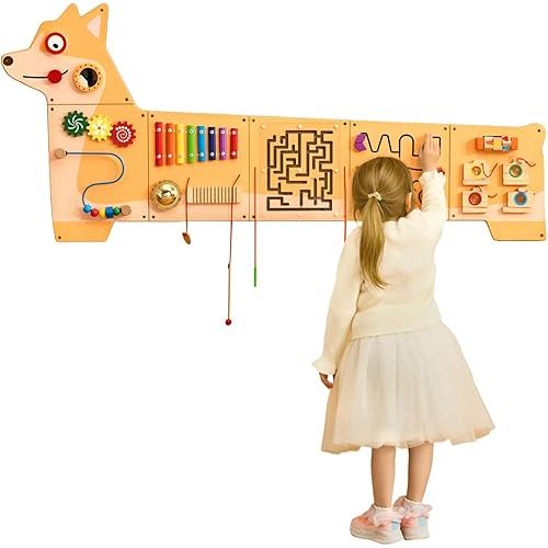 VEVOR Dog Activity Busy Board Panel, 12 Wall Activities Board, Montessori Sensory Wall Panel for Kids 3-12 Years, Sensory Wall Activity Panel, Ideal for Toddler Playroom Nursery Classroom