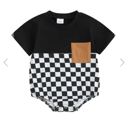 OLIVER Checkered Short-Sleeve Onesie - Hazel & Bo